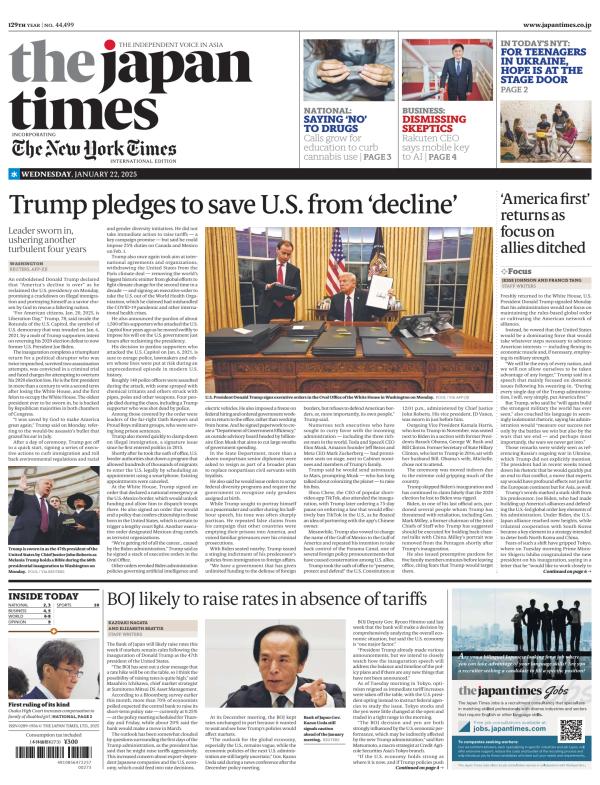 Prima-pagina-The-Japan-Times-oggi-edizione-di-oggi-20250122